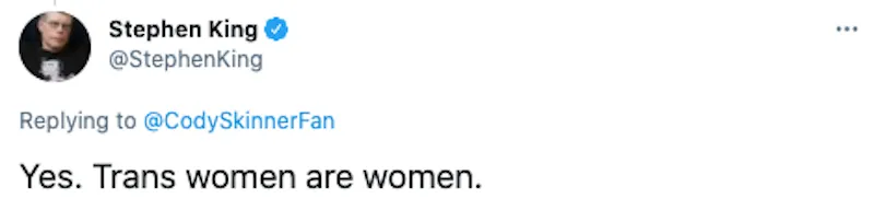 Stephen King tweets that trans women are women
