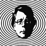Author Stephen King in front of a hypnotic swirl.